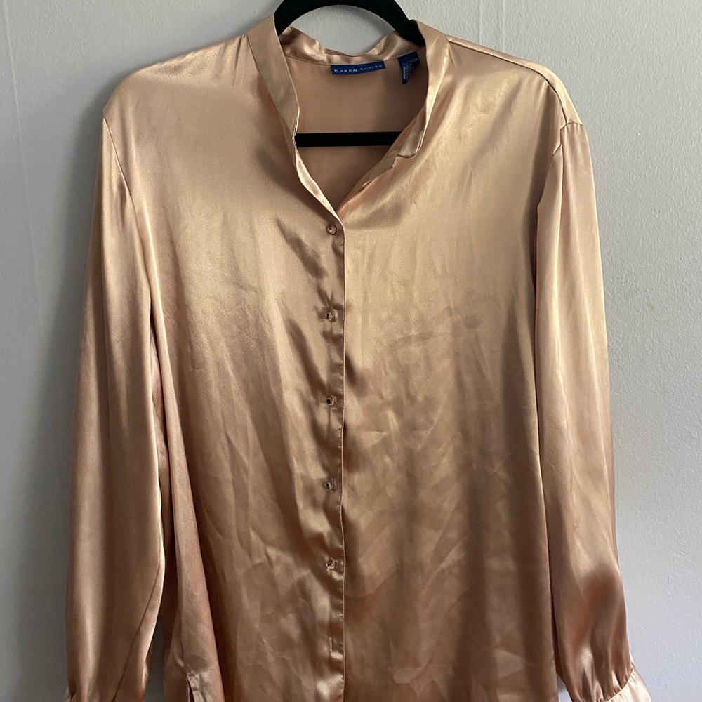 Gold satin button up